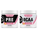 Honey Badger Pre Workout Powder & BCAA Amino Acids Powder Bundle | Beta Alanine, Caffeine & Vitamin C + Electrolytes | Vegan Keto Sugar Free & Paleo for Men & Women | 30 Servings (Pink Lemonade)