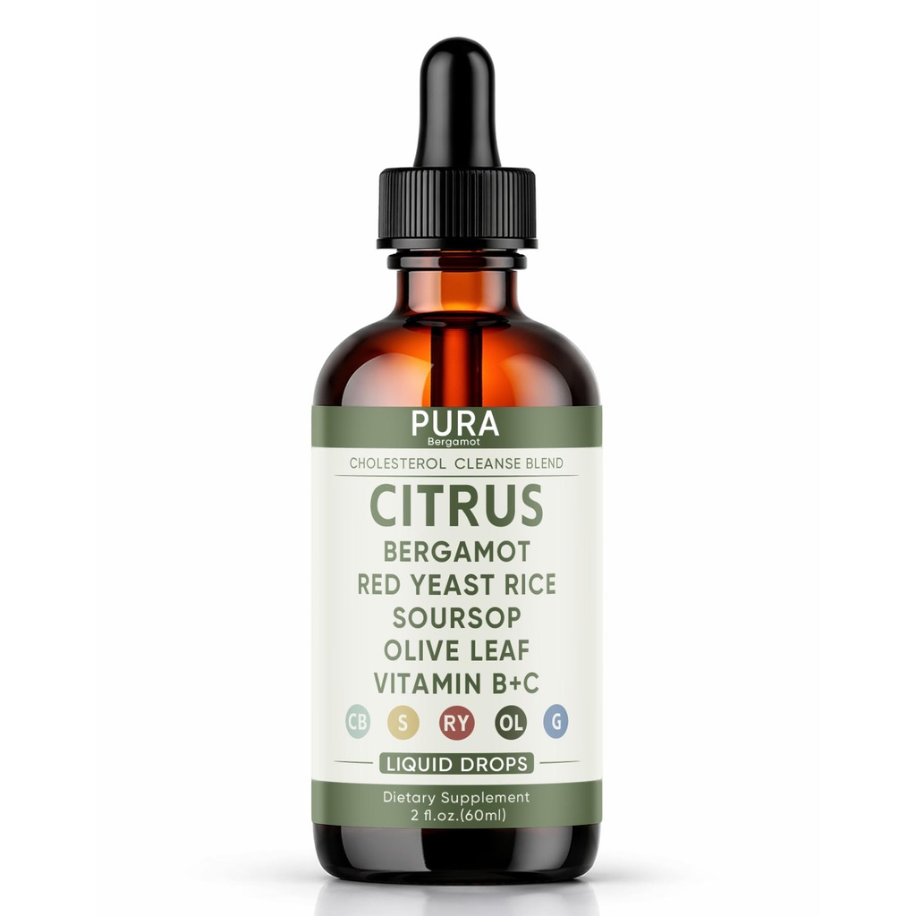 Liver Cleanse Formula - Cholesterol Support Drops with Citrus Bergamot, Red Yeast Rice (Citrinin-Free), Garlic, Olive Leaf, Soursop Natural, Non-GMO, Vegan 2 fl oz