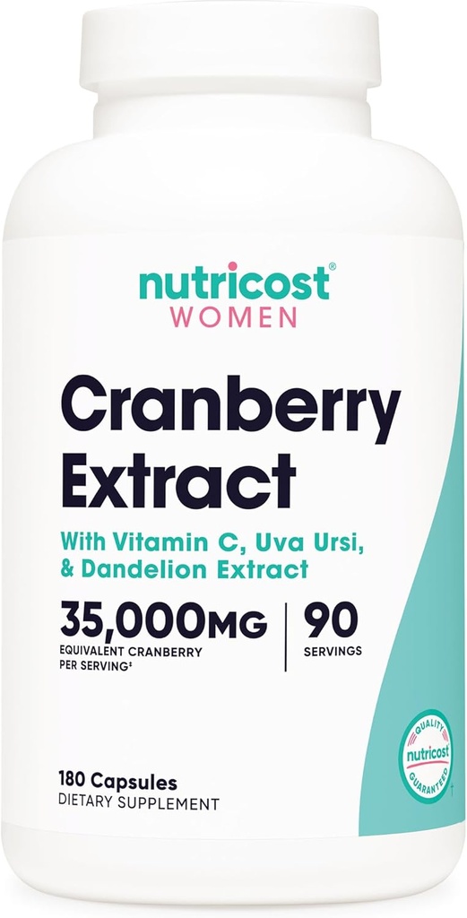 Nutricost Cranberry Extract for Women (35.000mg Equivalent),180 kapsulak - C bitamina, Uva Ursi eta Dandelion Root Extract - Ez-GMO eta Gluten Free Health Supplement