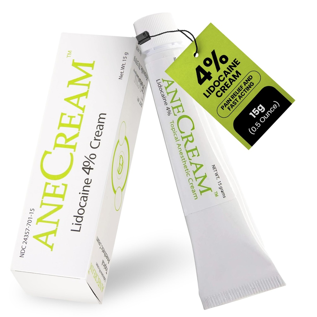 AneCream 4% Lidocaine Cream - Topical Lidocaine Numbing Cream - Over-The-Counter Topical Numbing Cream for Itching, Minor Cuts & Scrapes, Bug Bite & Minor Sunburn (0.5 oz/ 15 g)