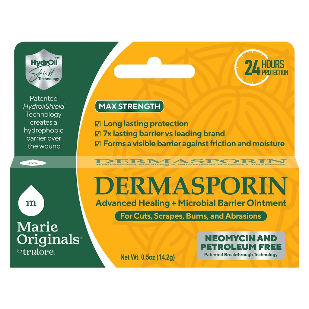 Marie Originals Dermasporin Wound Healing Ointment – Skin Protectant First Aid Ointment for Cuts, Scrapes & Burns – Neomycin-Free Triple Antibiotic Alternative for Wound Care, 0.5 oz