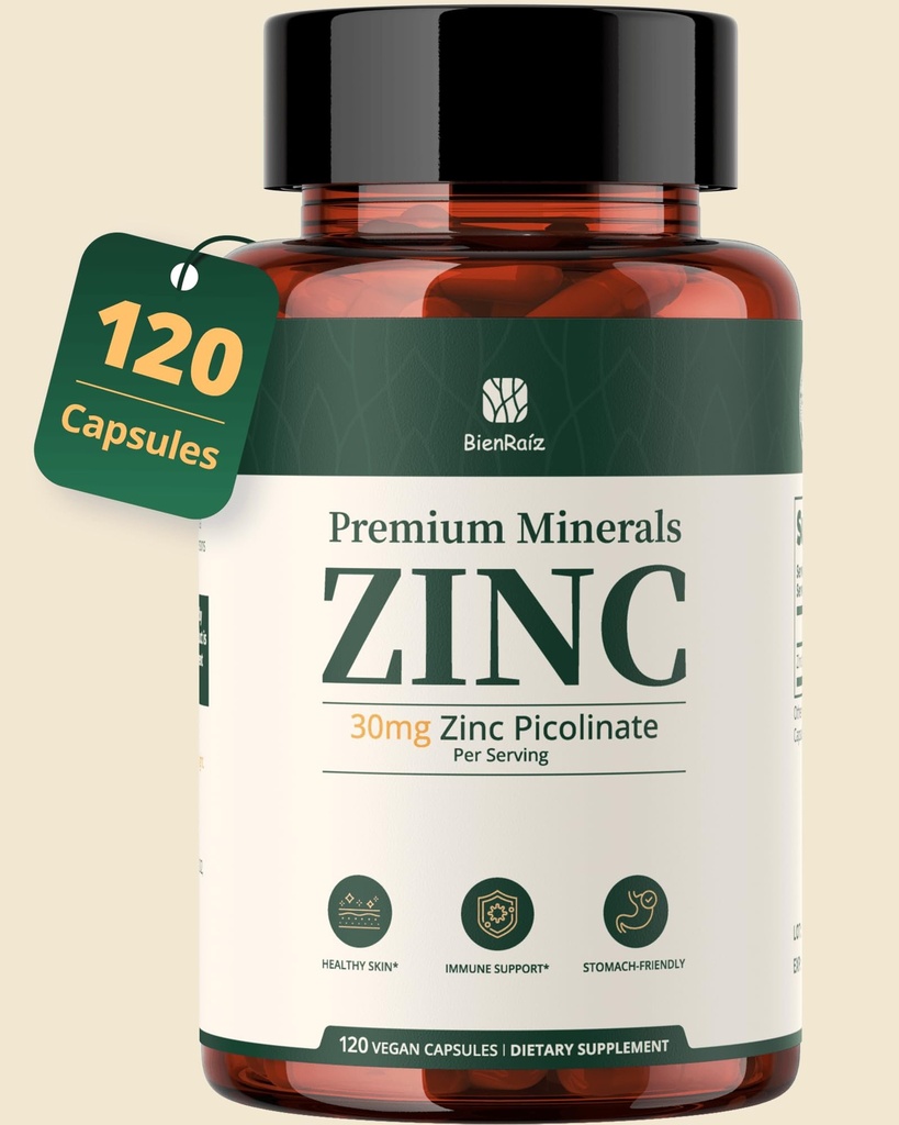 Zinc Picolinate 30mg - Highly Absorbable Zinc Supplement - Supports Wellness, Immune System, Eye, Skin, and Reproductive Health* - Stomach-Friendly - 120 Capsules