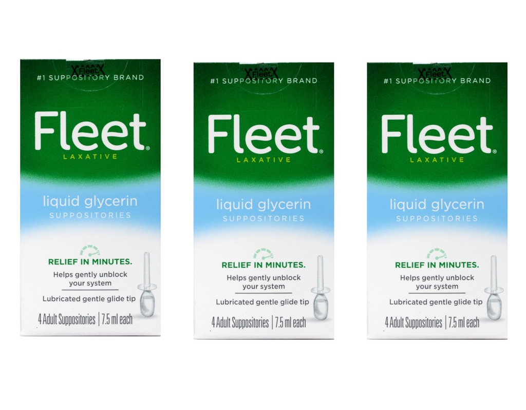 Fleet Liquid Glycerin Suppositories 4 Each (Pack of 3)