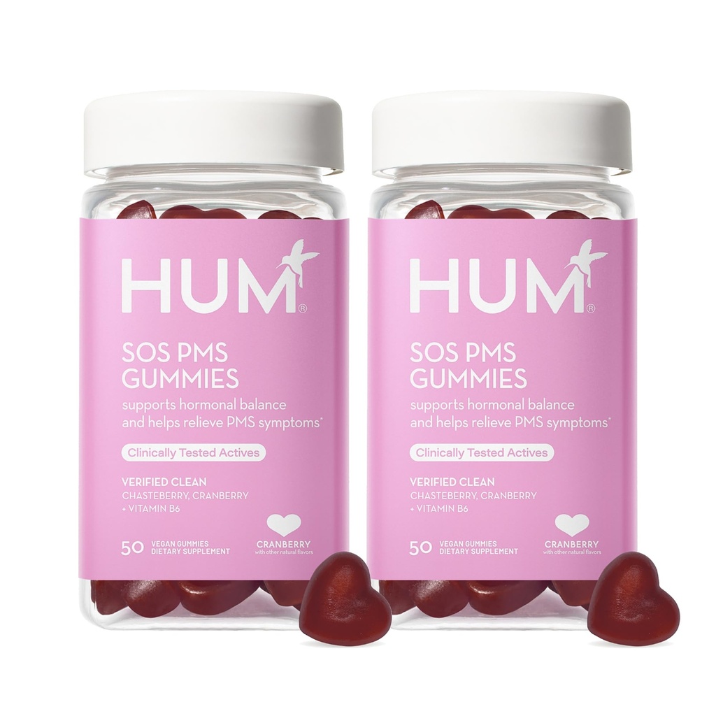 HUM Nutrition SOS PMS Gummies, Helps Relieve PMS Symptoms, Bloating Relief, Mood Swings, Hormonal Balance with Chasteberry Vitex PMS Gummies (100-Count)