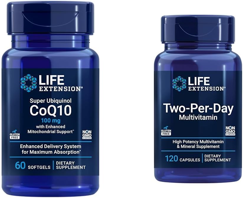 Life Extension Super Ubiquinol CoQ10 60 softgels & kaksi Per-Day Monivitamiini 120 kapselia Bundle