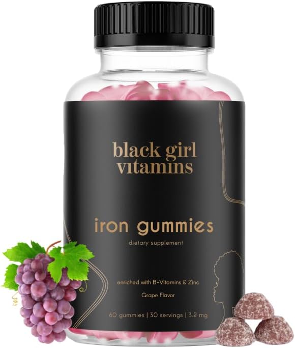 Black Girl Vitamins - Iron Gummies (20 мг), Підтримує залізодефіцит і анемія, клейковини-Free, Gelatin Free, виготовлений в США (Grape, 60 Count) 30 день постачання
