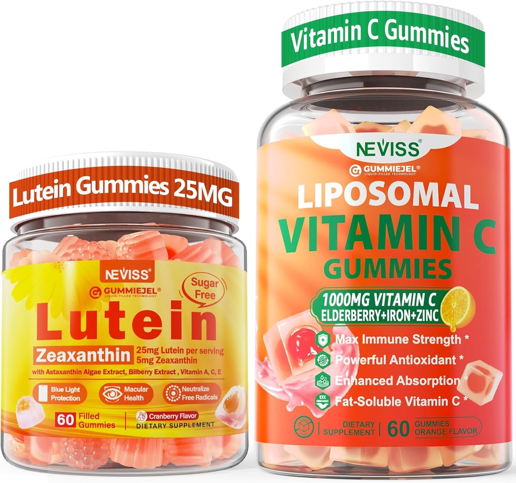 NEVISS 1Pack Vitamine liposomique C 1000mg Gummies + 1Pack Lutein Zeaxanthin Suppléments Gummies