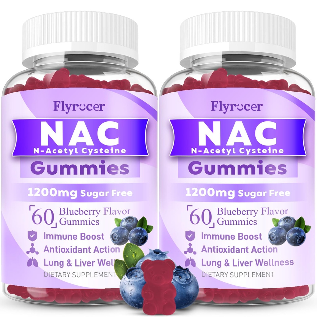 2 Pack NAC Gummies, N Acetyl Cysteine Supplement for Adults and Kids, NAC Chewable Support Liver Health, Antioxidants & Immune System, Sugar-Free, Blueberry Flavor, 120 Count