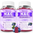 2 Pack NAC Gummies, N Acetyl Cysteine Supplement for Adults and Kids, NAC Chewable Support Liver Health, Antioxidants & Immune System, Sugar-Free, Blueberry Flavor, 120 Count