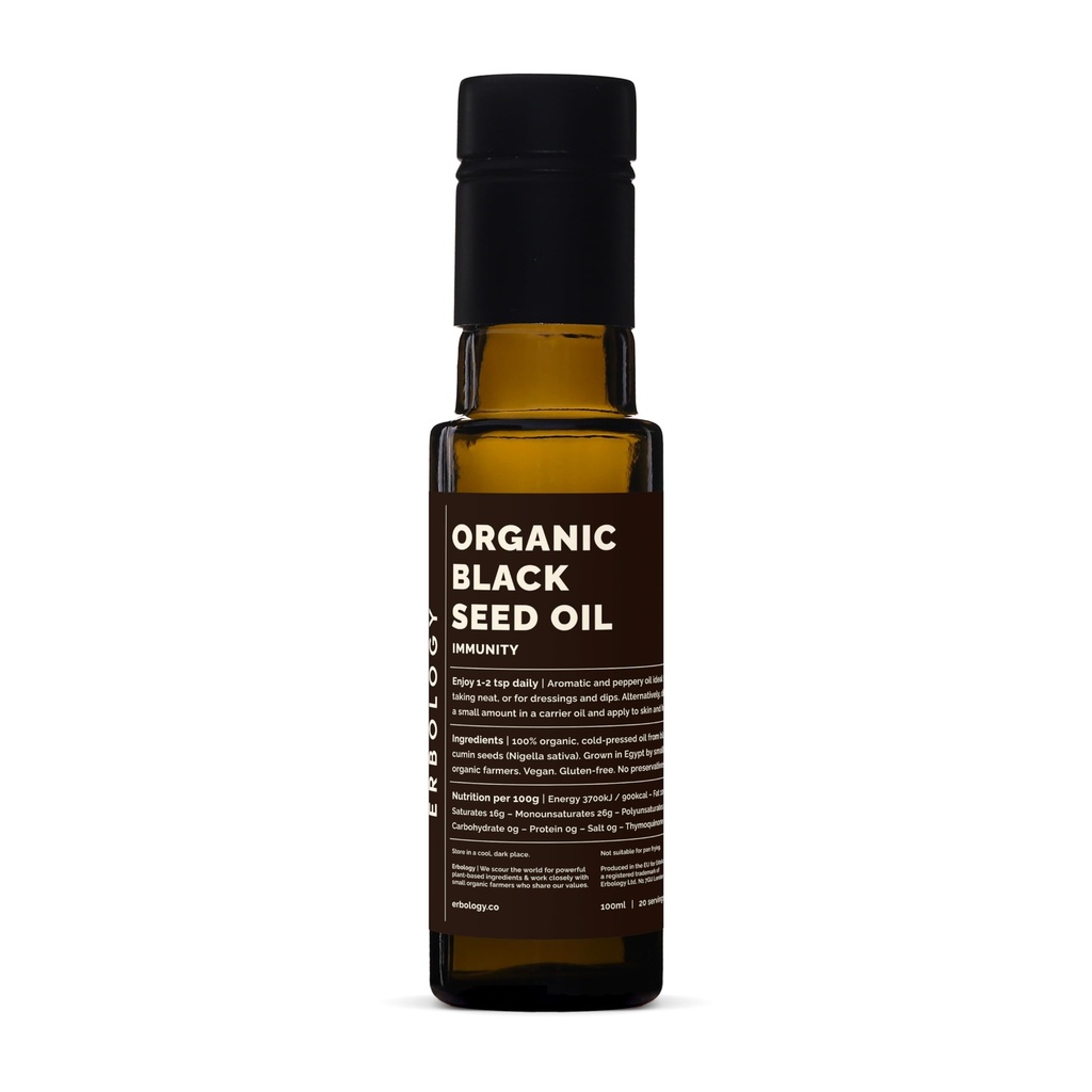 Erbology Organic Black Seed Oil 3.4 fl oz - Nigella Sativa - Cold-Pressed - Over 2.5% Thymoquinone - Supports Digestive Health and Immunity - Non-GMO - No Additives or Preservatives