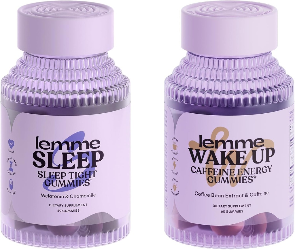 Lemme Sleep and Wake Up Bundle - Sleep Gummies for Better Night's Rest & Wake Up Caffeine Gummies for Energy - Glutenfrei, Non-GMO, 60 Count Every