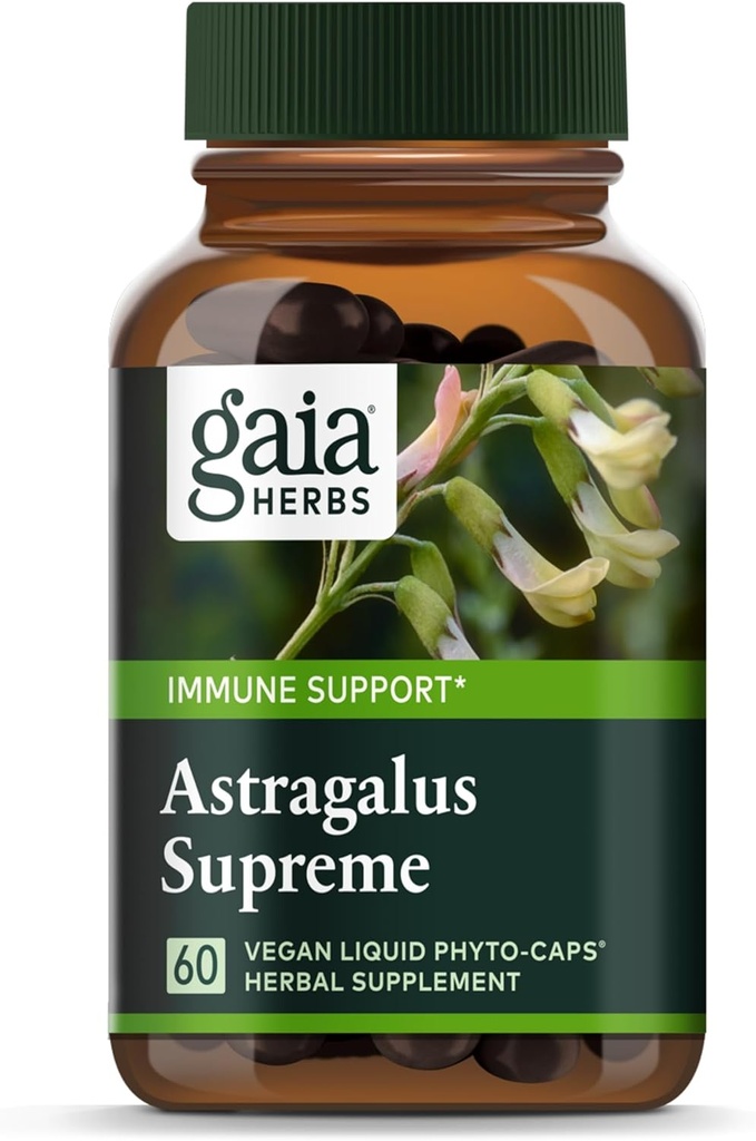Gaia Herbs Astragalus Supreme - Immune & Antioksydant Support * - Herbal Supplement with Astragalus Root, Schisandra Berry & Ligustrum - 60 Vegan Liquan Phyto- Kapsułki (15-dniowe dostawy)