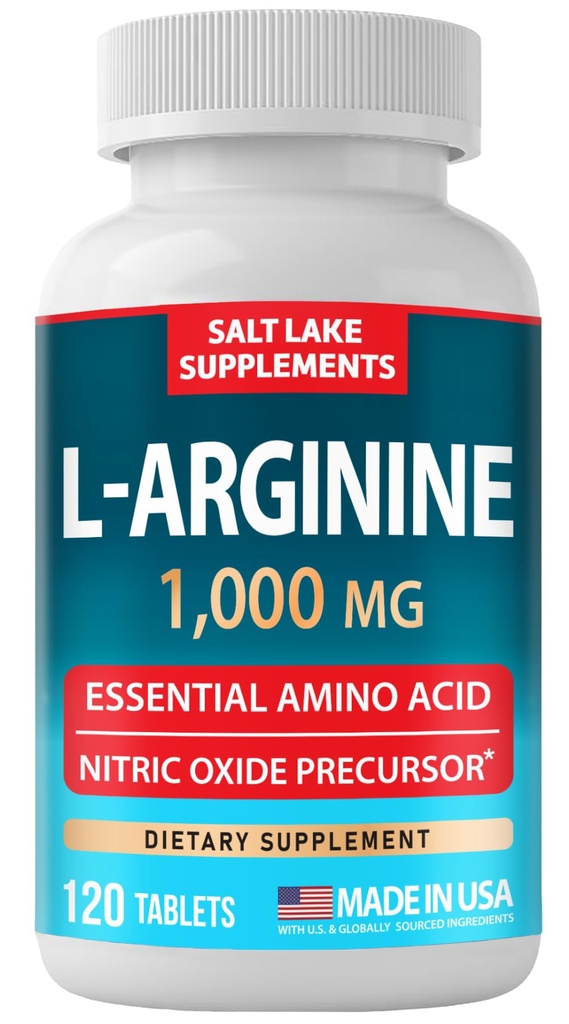 L-Arginine 1,000 mg - Essential Amino Acid & Nitric Oxide Precursor* - 120 Tablets, Non-GMO, Gluten Free, Made in USA