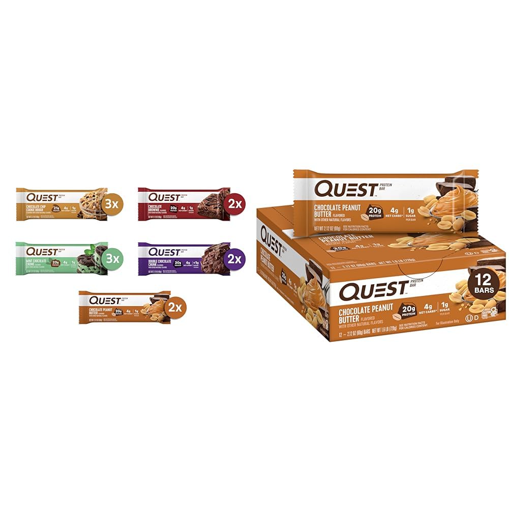 Quest Chocolate Lovers & Peanut Butter Protein Bars Variety Pack, High Protein, Gluten Free, 12 Count