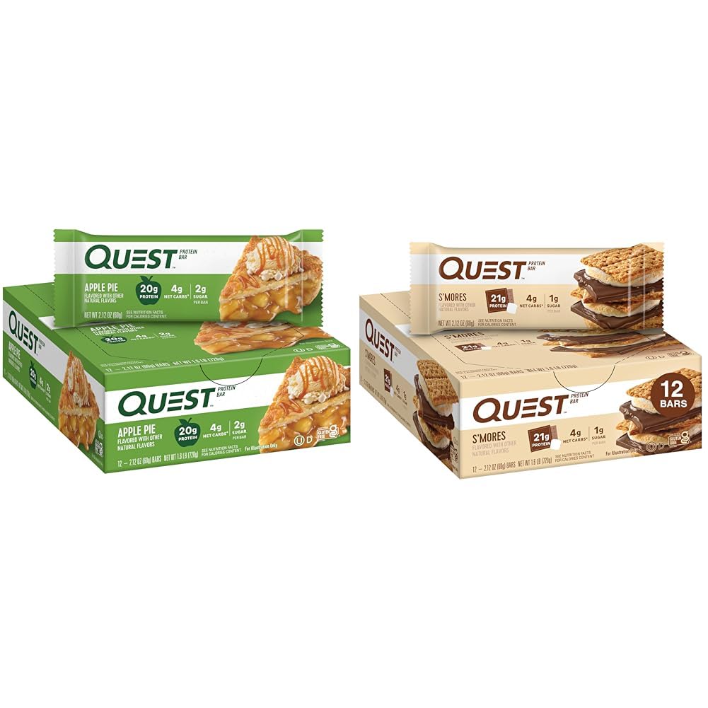 Quest Nutrition Apple Pie Protein Bar, 20g Protein, 4g Net Carbs, 2g Sugar, Gluten Free & Lemon Cake Protein Bars, High Protein, Low Carb, Gluten Free, Keto Friendly, 12 Coun