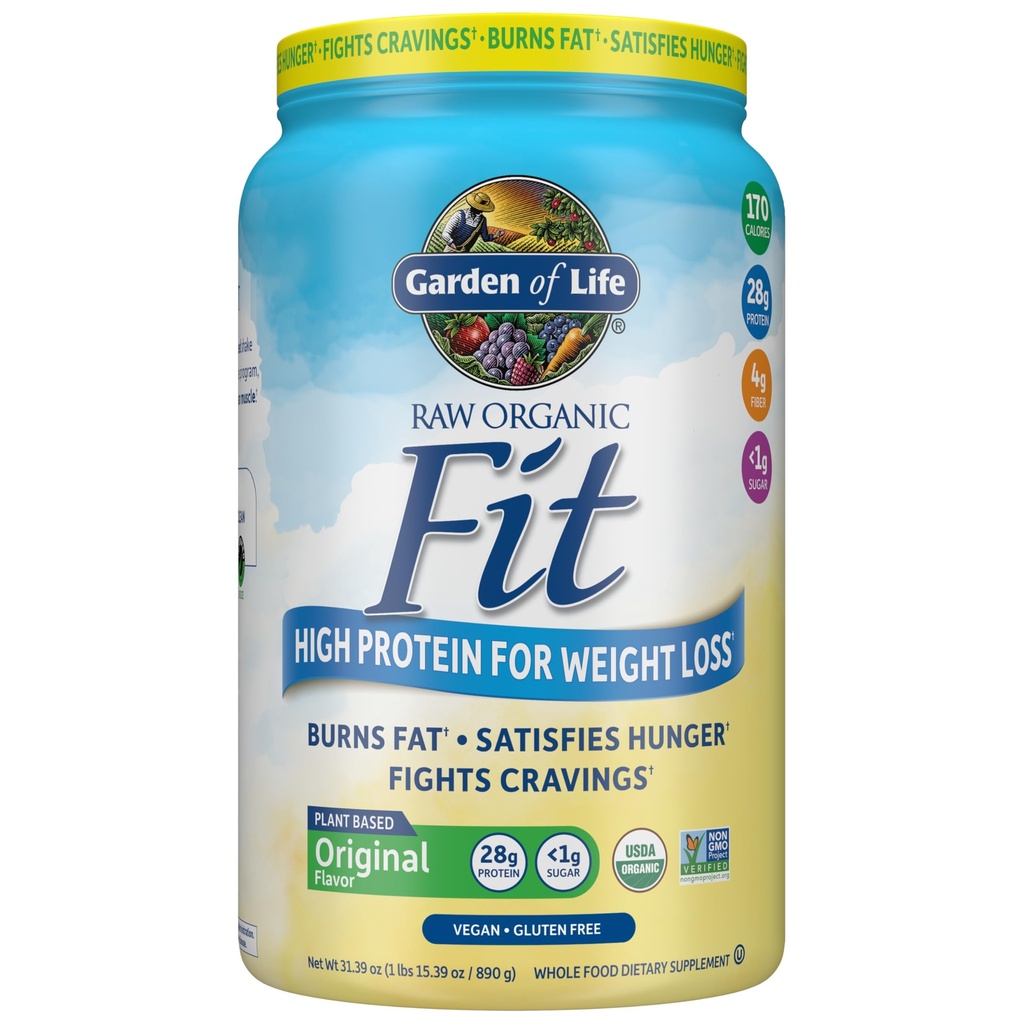 Garden of Life Raw Organic Fit Original Flavor Vegan Protein Powder – 28g Plant Based Powder for Weight Management, Raw Protein, Probiotics & Fiber, Non-GMO, Gluten-Free, Vegan, 20 Servings