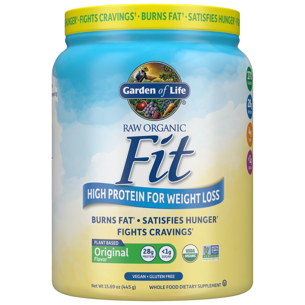 Garden of Life Raw Organic Fit Original Flavor Vegan Protein Powder – 28g Plant Based Powder for Weight Management, Raw Protein, Probiotics & Fiber, Non-GMO, Gluten-Free, Vegan, 10 Servings