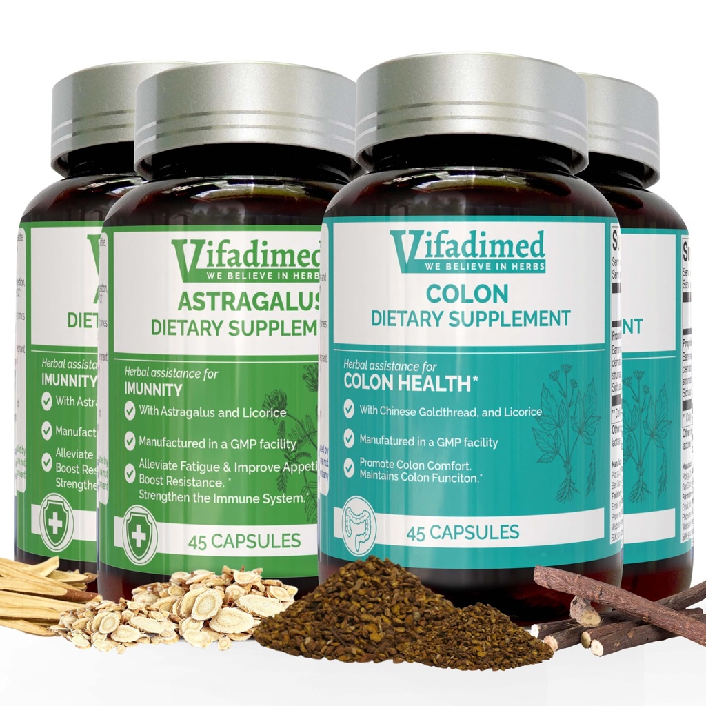 Gut Health & Immunity Combo,Colitis,IBD Assist,Leaky Gut Repair,Soothes Irritation,Intestine Lining,Gut Microbiome,Immune Balance, Colon & Astragalus,180 Capsules