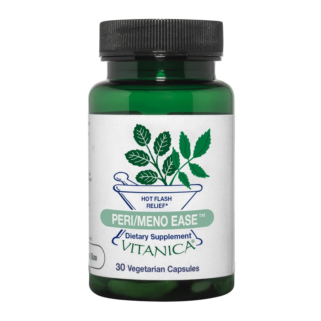 Vitanica Peri/Meno Ease - for Perimenopause and Menopause Symptoms - Hot Flash Relief with Clinically Studied Siberian Rhubarb Extract - Supports Sleep and Stress with Ashwagandha - Vegan - 30 Caps