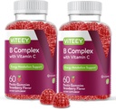 Viteey Vitamin B Complex Gummies con vitamina C - enerxía, metabolismo e soporte inmune - B6, B12, Niacin, ácido fólico, biotina, calcio - Vegan, Gluten-Free - 120 Conde