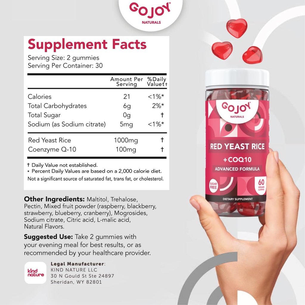 Suikervrije rode gist Rijst met CoQ10 Gummies - Cholesterol Supplementen met Red Rice Gist 1000 mg. - Cholesterol Gummies Complex - Vegan, Non-GMO, Glutenvrije & Citrininevrije supplement