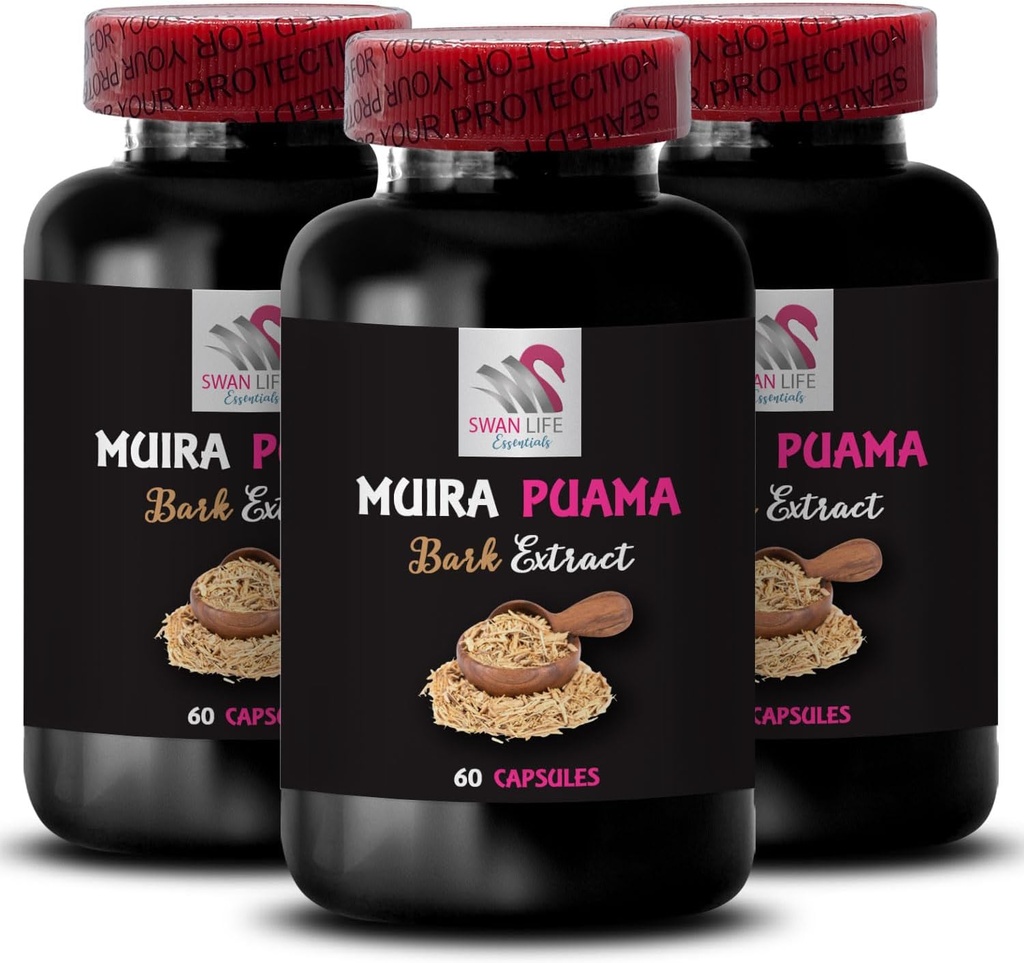 Rastlinsko-bazni vir - Muira PUAMA BARK Extract - Dynamic Herbal Drive, Natural Lift, Resience Boost, Dnevno polnjenje, Energiring Mešanica, Vitalna moč, Uravnotežena Boost Mešanica 3 steklenice 180 Kapsule