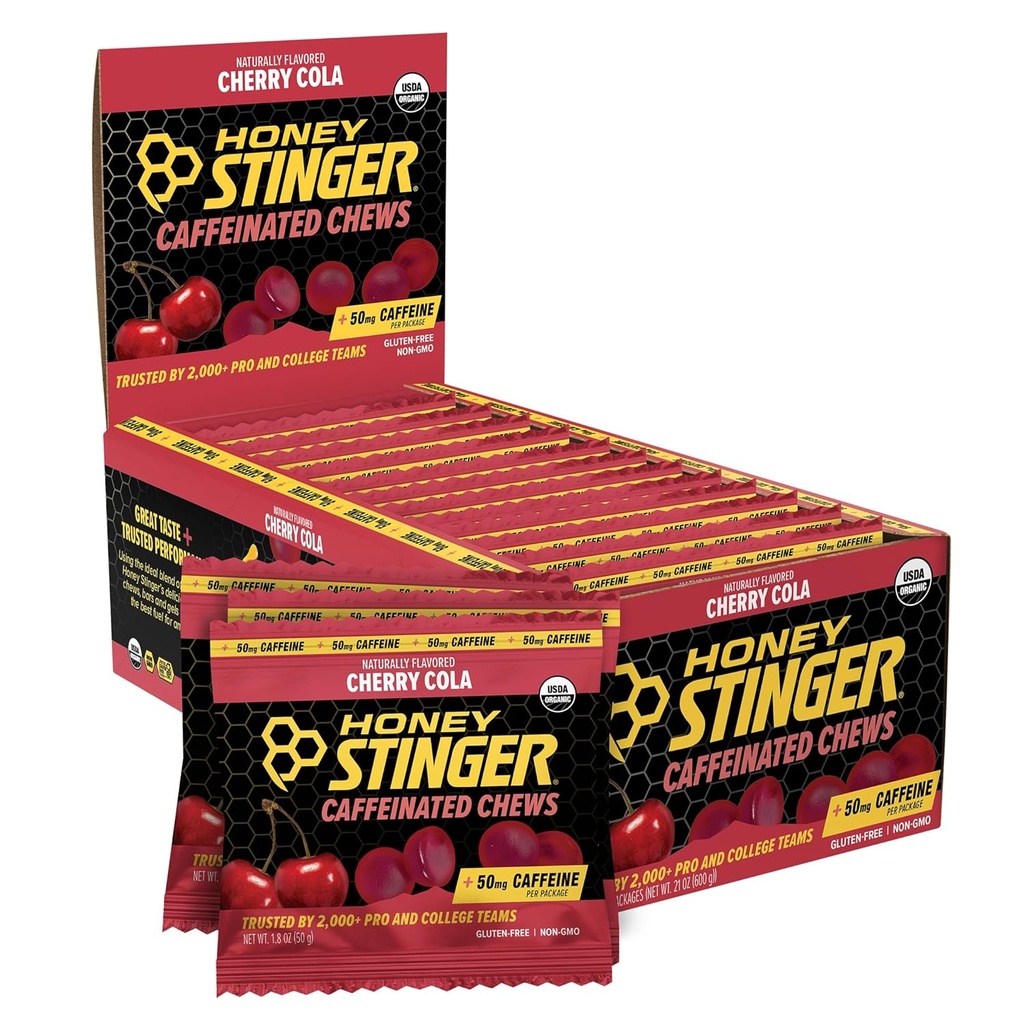 꿀 Stinger Cherry Cola Caffeinated Energy Chew, Gluten Free, Caffeine, 운동, 실행 및 성능, 홈 & 체육관 스포츠 영양, 사전 및 중간 운동, 12 팩, 23.2 Ounce