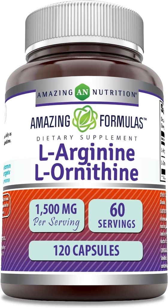 Hämmastav valem L-arginiin / L-ornitiin 1500 Mg Serving, kapslid | Mitte-GMO | Gluteenivaba | Aminohappe lisand (120 loend)