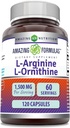 Amazing Formulas L-Arginine/L-Ornithine 1500 Mg Per Serving, Capsules ) Non-GMO ) Gluten Free ) Amino Acid supplement (120 count)