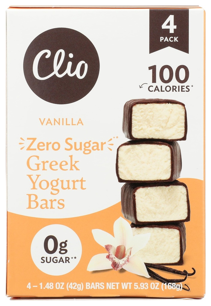 Clio Zero Sugar Vanilla Yogurt Bars 4 Count, 5.93 OZ