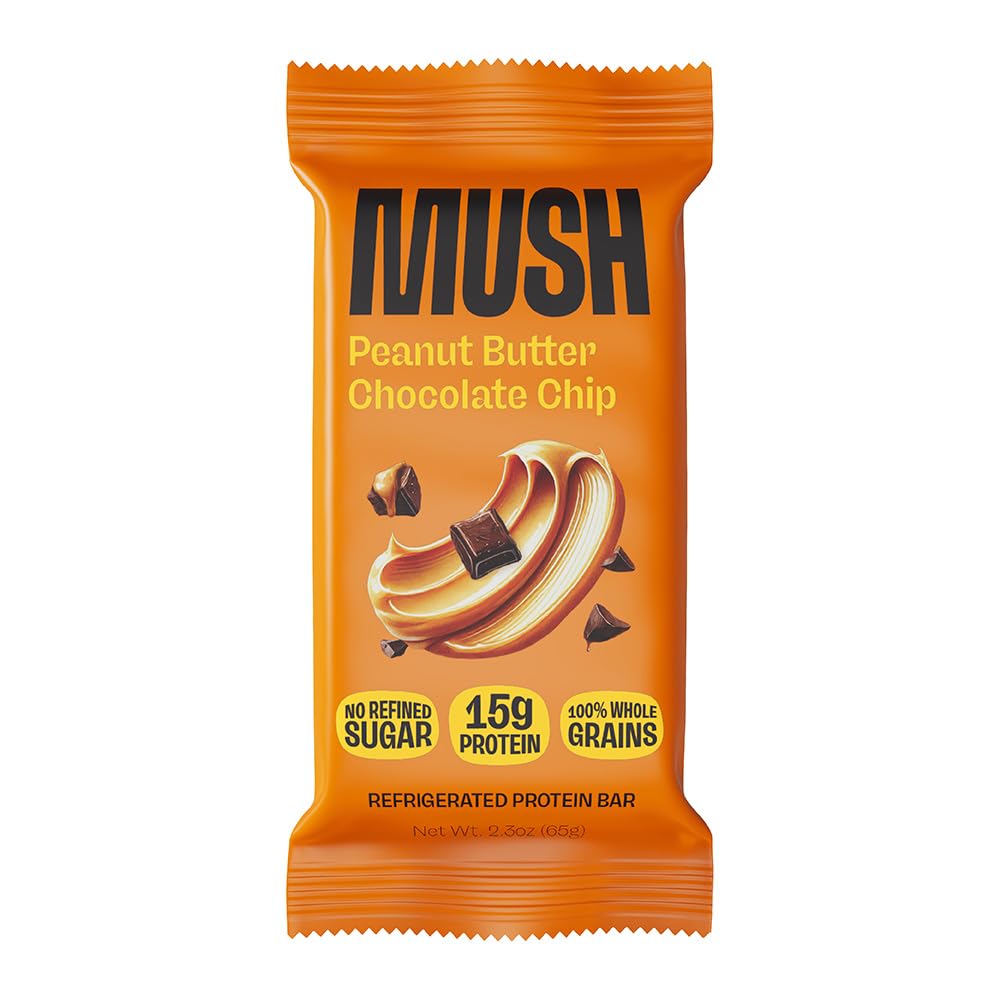 MUSH Protein Bar - Peanut Butter Chocolate Chip - 15g Protein, Good Source of Fiber, Gluten Free, No Refined Sugar, Sustained Energy, 2.3 OZ