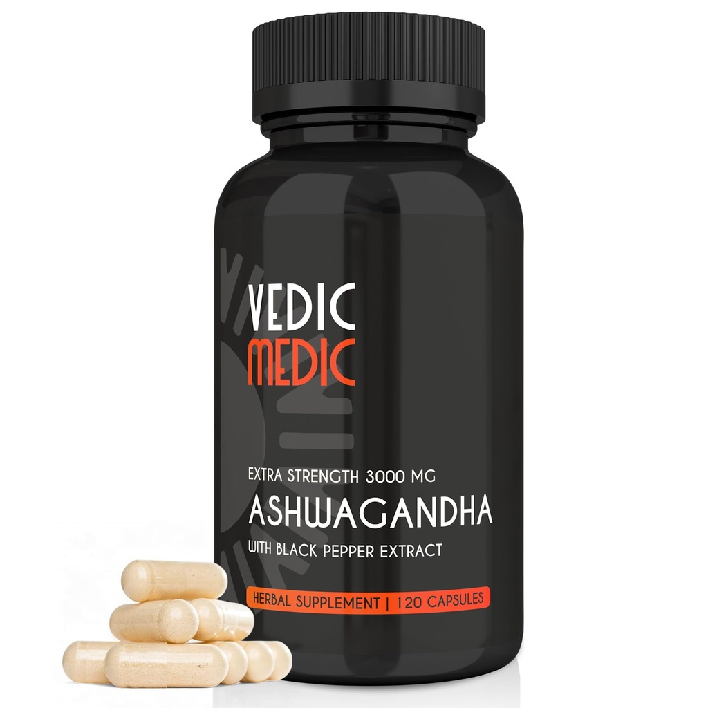Organic Ashwagandha Capsules Extra Strength 3000mg with Black Pepper Extract - Stress Relief, Mood Enhancer, Energy Support - Non-GMO, Vegan, Gluten Free (120)