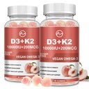 M inch Vitamin D3 K2 Gummies, Vitamin D3 10000IU, K2 (MK-7) 200mcg, 6-in-1 Vitamina D3 Con K2 Supplement with Omega-3, Magnesium and Calcium for Bones, Teeth & Immune Support, Sugar Free, 2 Packs
