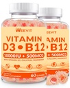 WEEVIT Vitamin D3 B12 Gummies, Vitamin D 10000IU & 500mcg Methyl B12 with Vitamin A, C, K, Calcium, Magnesium, Zinc for Women & Men, Support Eye, Bone, Energy