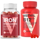 Vegan Iron Gummies + vitamin B12 gummy | Iron Supplement Support Blood Builder & Daily Energy for Adults & Kids | Methyl B12 1000 mcg & Vitamin D 5000 IU for Energy and Immune Support - 90 Count