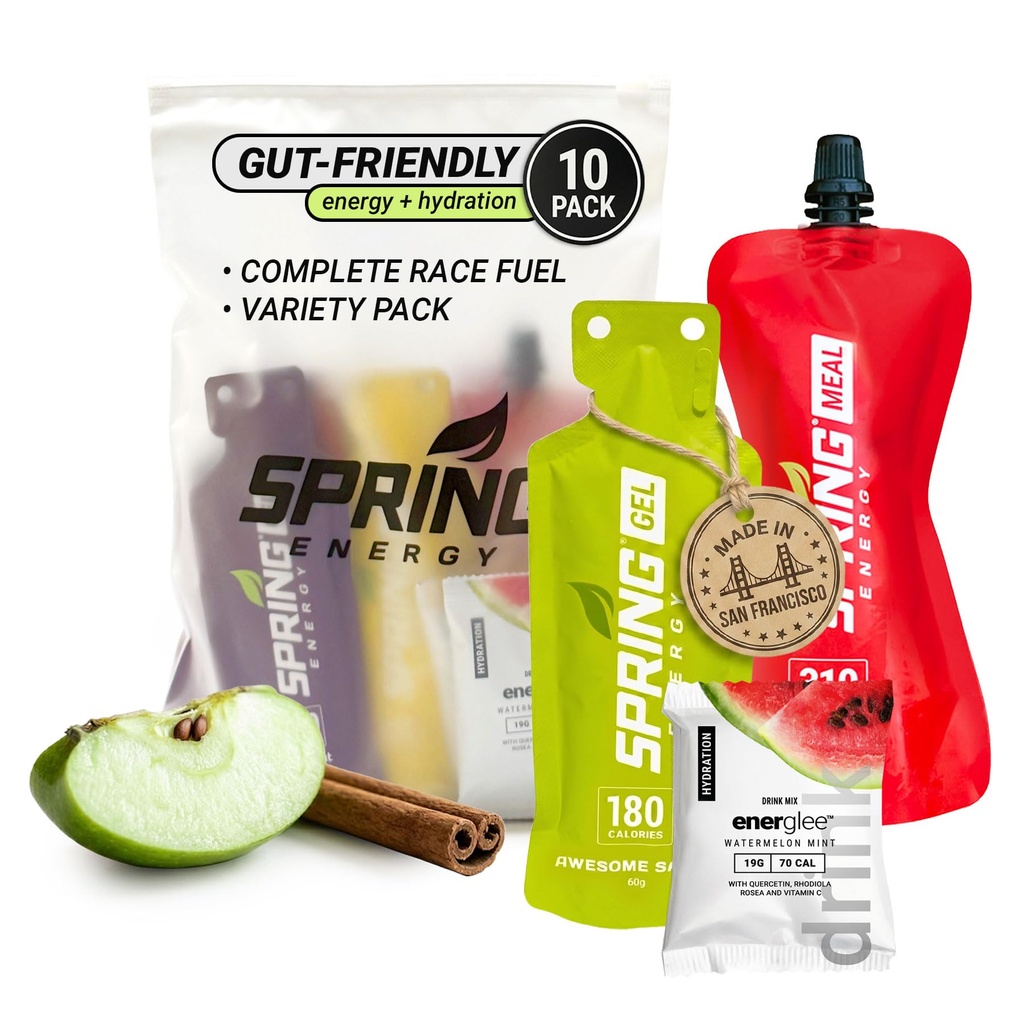 Spring Energy Race Pack Gi Friendly– Real Food Gels & Drinks | 10 Count | Marathon, Half Marathon, Triathlon, Cycling | No Maltodextrin No Rice Syrup