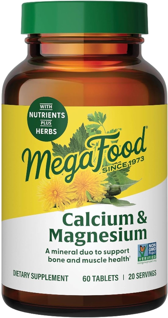 MegaFood Calcium Magnesium Supplement - Підтримує здоров'я та здоров'я серця - добавки магнію кальцію для жінок і чоловіків - Non-GMO - 60 таблеток (20 сервірування)