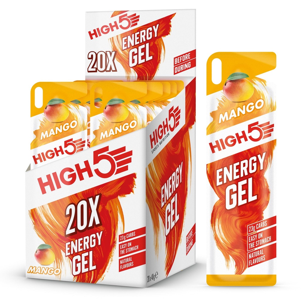 HIGH5 Energy Gel Quick Release Energy On The Go from Natural Fruit Juice (Mango, 20 x 40g)
