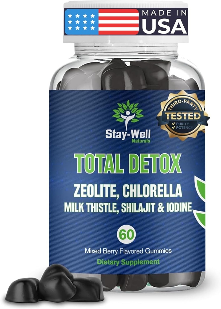 Total Detox, Heavy Metal Detox für Erwachsene- Zeolit, Chlorella, Milchdistel, Shilajit & Iodine, Toxin Cleanse, Pineal Decalcification, Fluoride Cleanse, Heavy Metal Cleanse, 60 gemischte Berry Gummies
