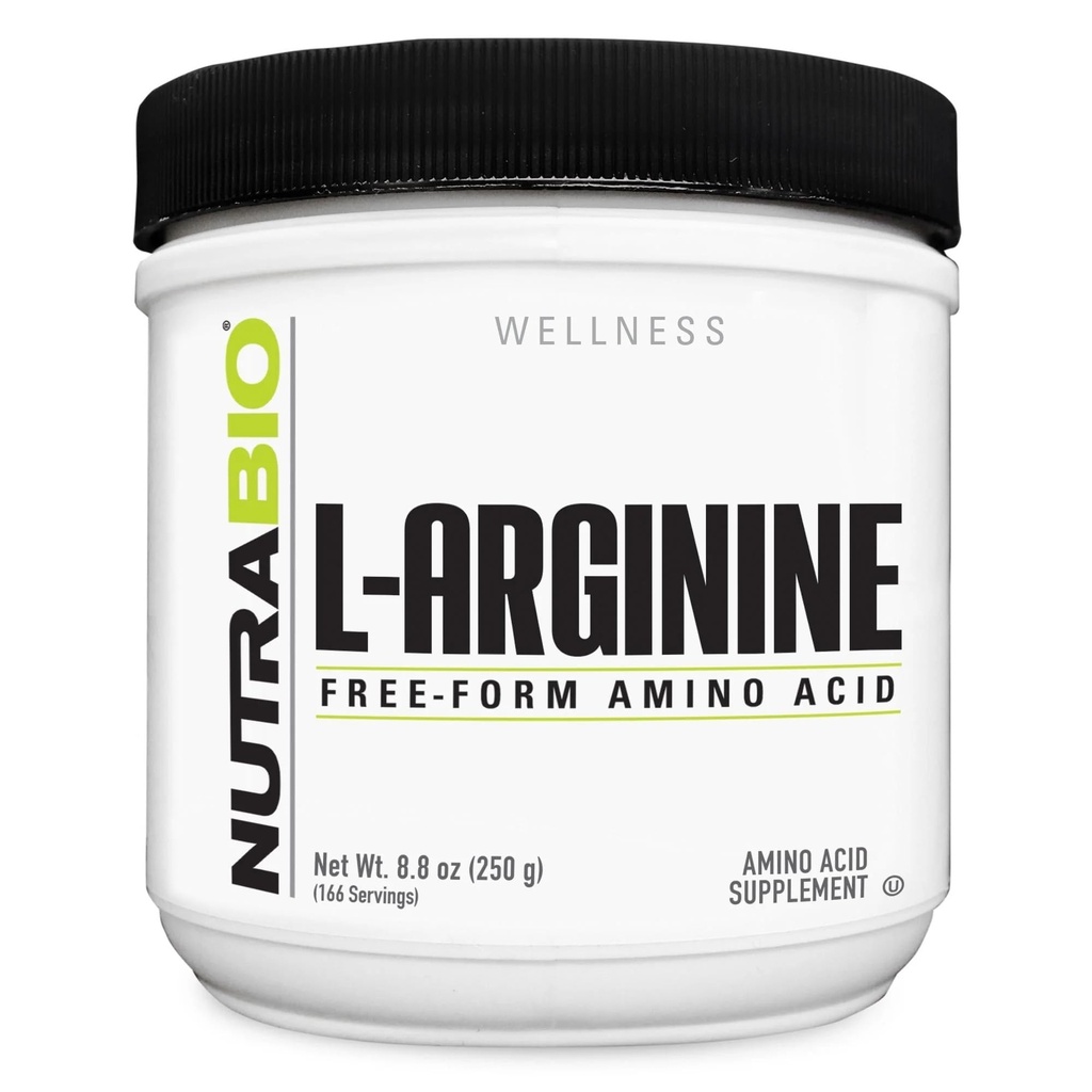 NutraBio L-Arginine Supplement, 750mg Nitric Oxide Precursor, Supports Blood Flow, Vascular Health, and Muscle Growth, 250g