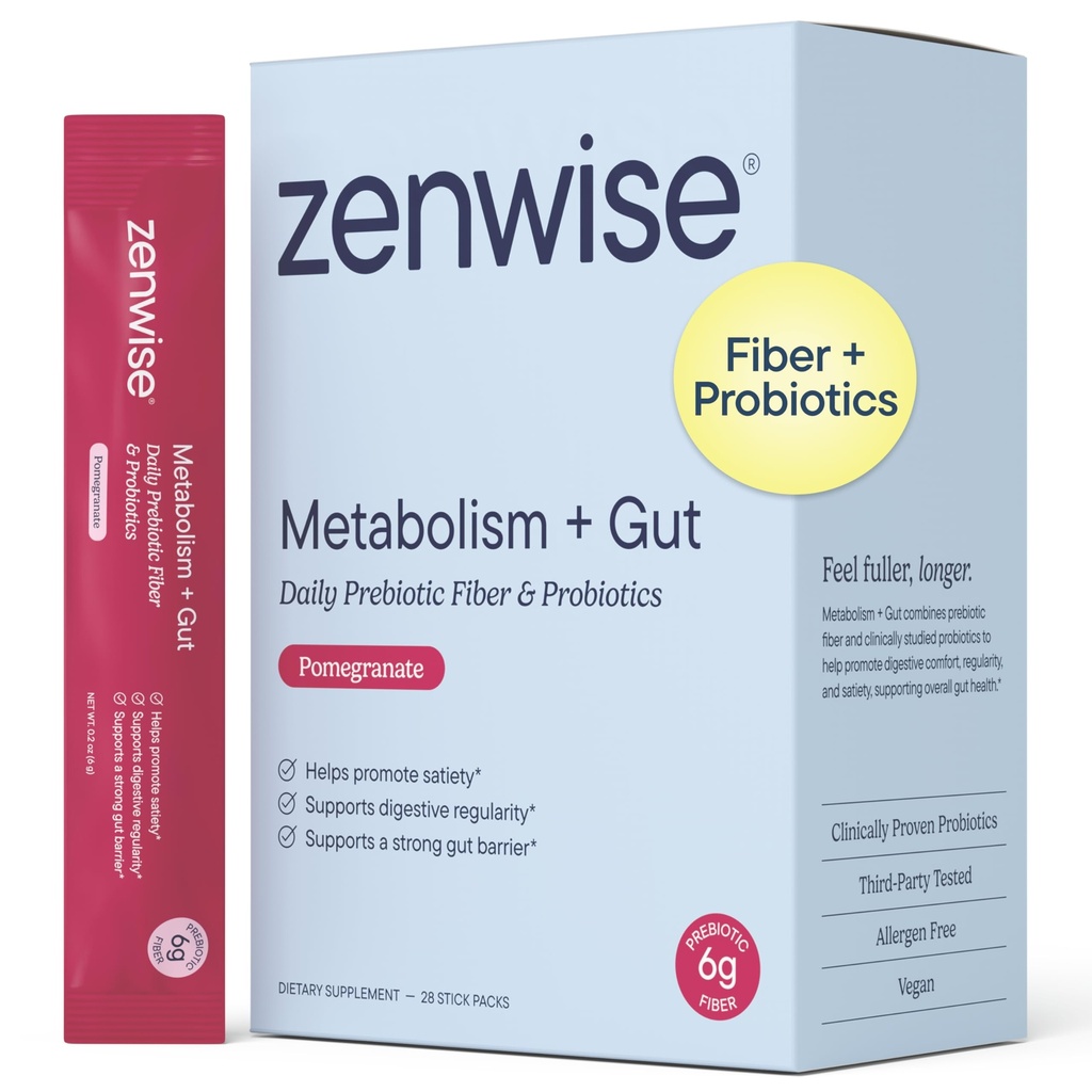 Zenwise Health Daily Fiber Supplement with Prebiotics to Help Control Appetite and Support Digestive Health - Gut Health Support for Women & Men - 28 Count, Pomegranate