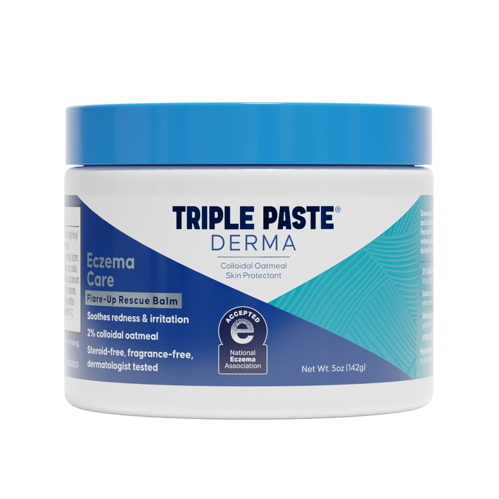 Triple Paste Derma Eczema Care Flare-Up Rescue Balm, 5 oz, Adult Eczema Balm with 2% Colloidal Oatmeal + 1% Ectoin, Rapid Relief for Dry Itchy Irritated Sensitive Skin, Steroid-Free, Fragrance-Free