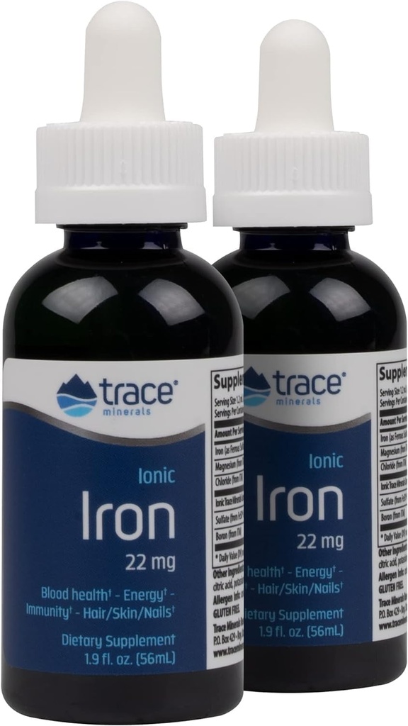 Trace Minerals Ionic Iron, 22mg - Supliment de suport energetic cu magneziu si fier - Ajutor Brain Health & Immune System Function - Supliment lichid gluten-liber - 1.9 fl oz (2 ambalaj) (92 Servings)