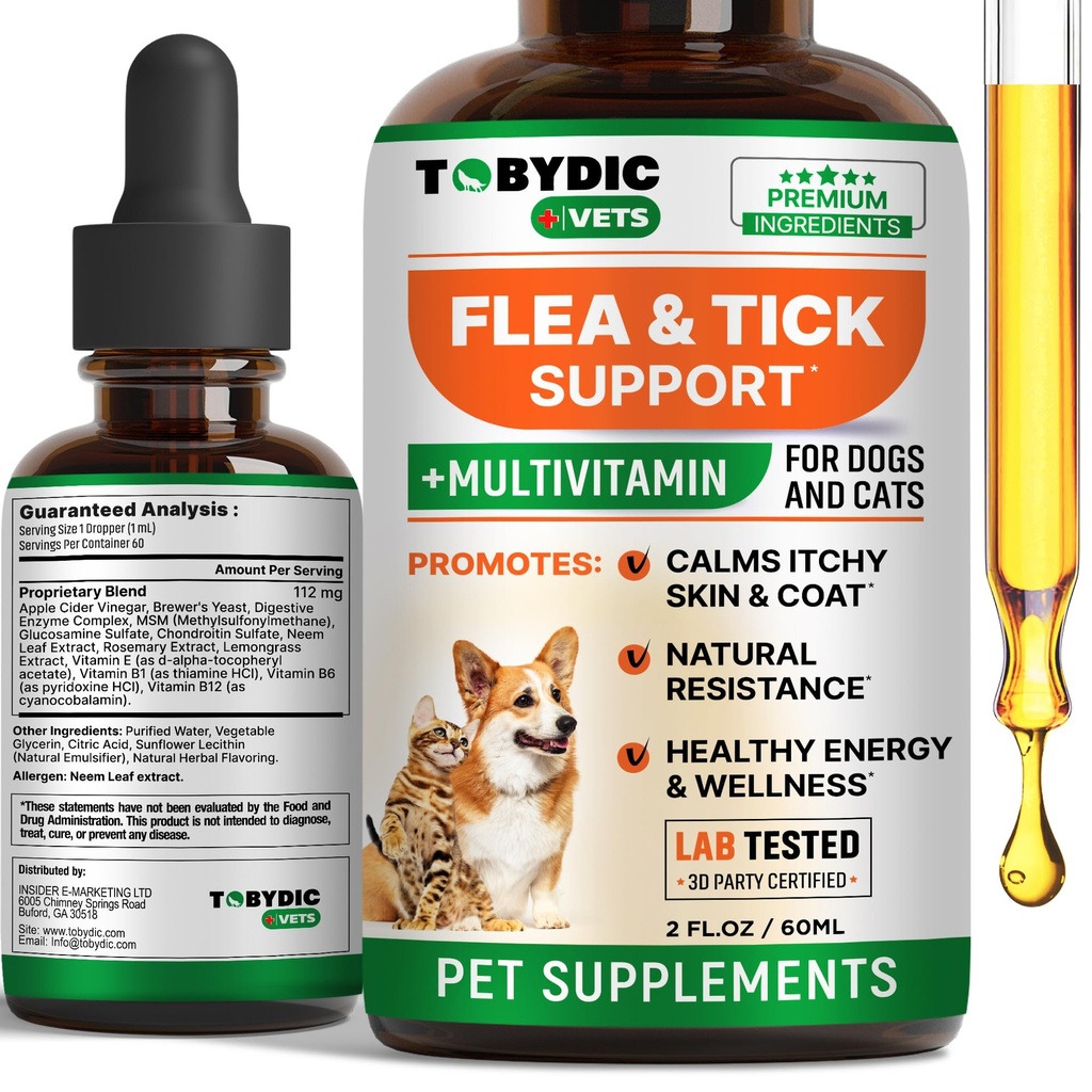 Flea & Tick Prevention Support - Oral Flea Natural Control & Treatment for Dogs and Cats - Herbal Medicine for Small and Large Dogs with Multivitamin Pet Supplement