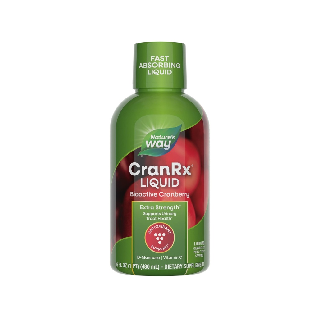 Nature's Way CranRx Extra Strength(1) Liquid, Supports Urinary Tract Health*, 1,000 mg Cranberry per 2-Tbsp Serving, D-Mannose, Vitamin C, Hibiscus, Gluten Free, Vegan, 16 Oz (Packaging May Vary)