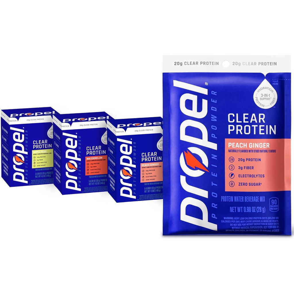 Propel Hydrating Clear Protein Powder, Variety Pack, Makes 12 Fl Oz (Pack of 15)