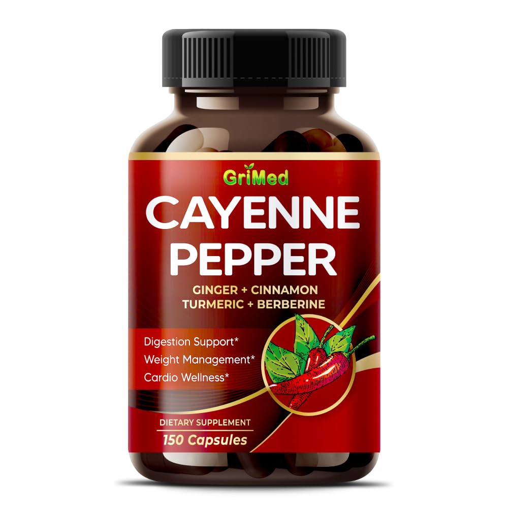 GriMed Ultra Cayenne Pepper 20, 200mg X15 Power with Ginger, Cinnamon, Turmeric, Berberine, Citrus Bergamot for Digestion Support, Immune System, Overall Well-Being (150 Count (Pack of 1))