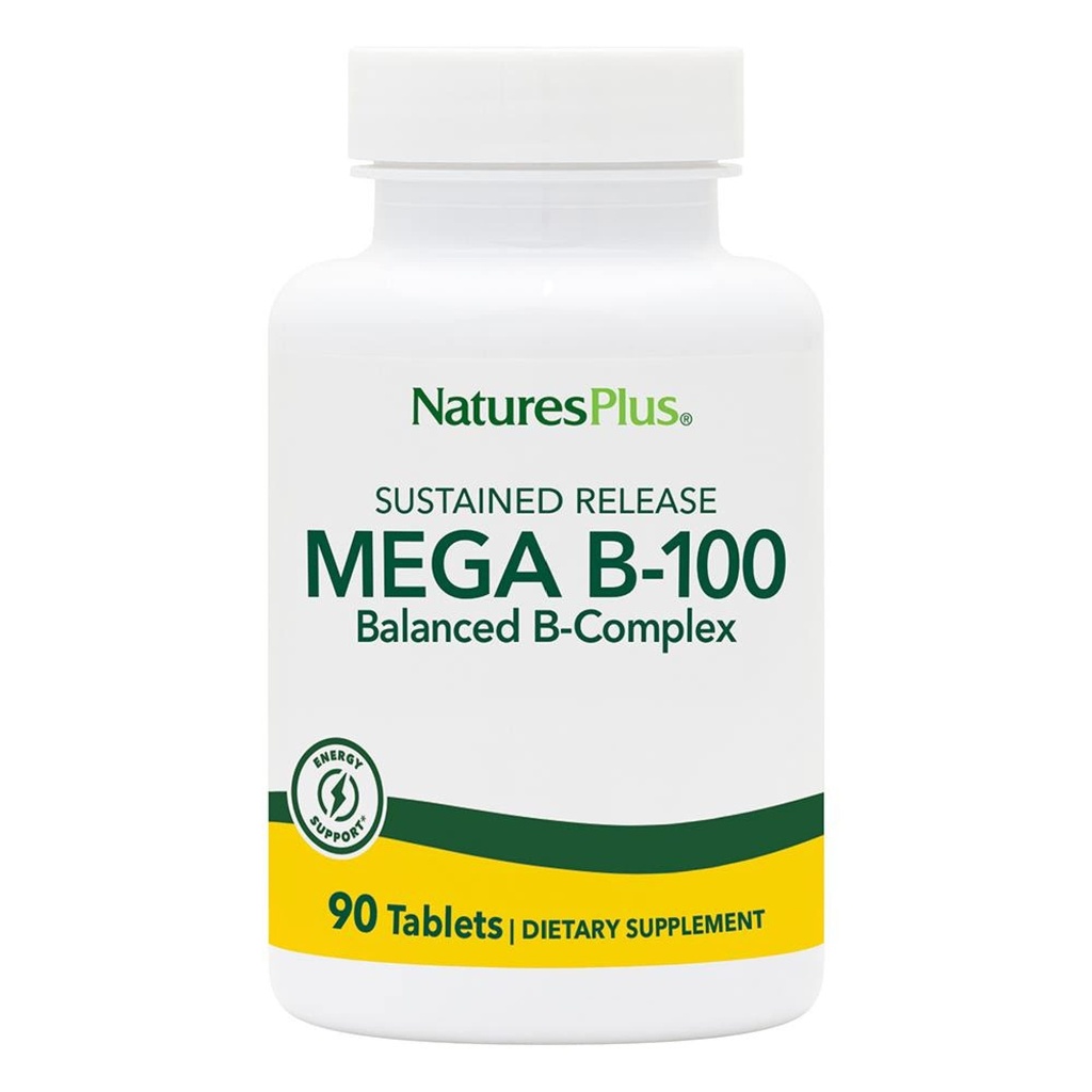 NaturesPlus Mega B-100 Complex - 90 Sustained Release Vegetarian Tablets - Energy & Brain Booster - Gluten Free - 90 Servings