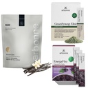 Arbonne Ginseng Energy Fizz (BlackBerry) with FeelFit Pea Protein (Vanilla) and Green Synergy Elixir