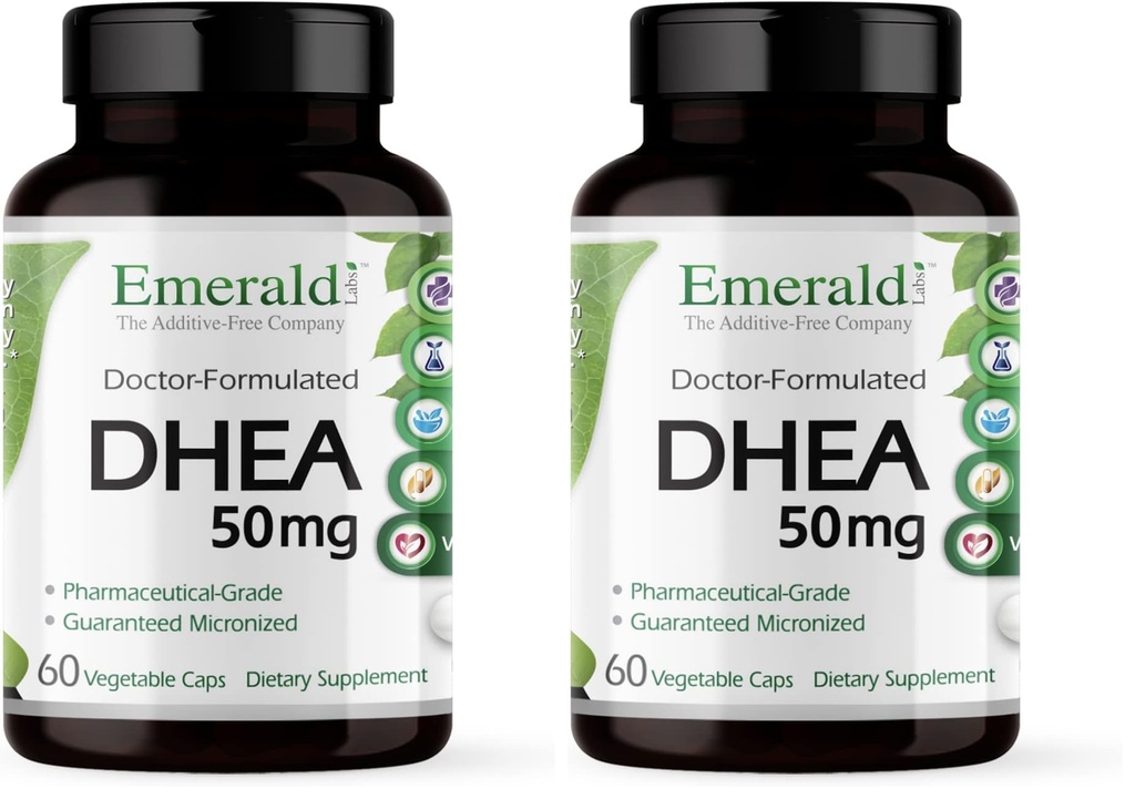 Emerald Labs DHEA 50mg - Adrenal Support Supplement to Help Hormone Balance* - Gluten-Free - 60 Vegetable Capsules (60-Day Supply) (Pack of 2)